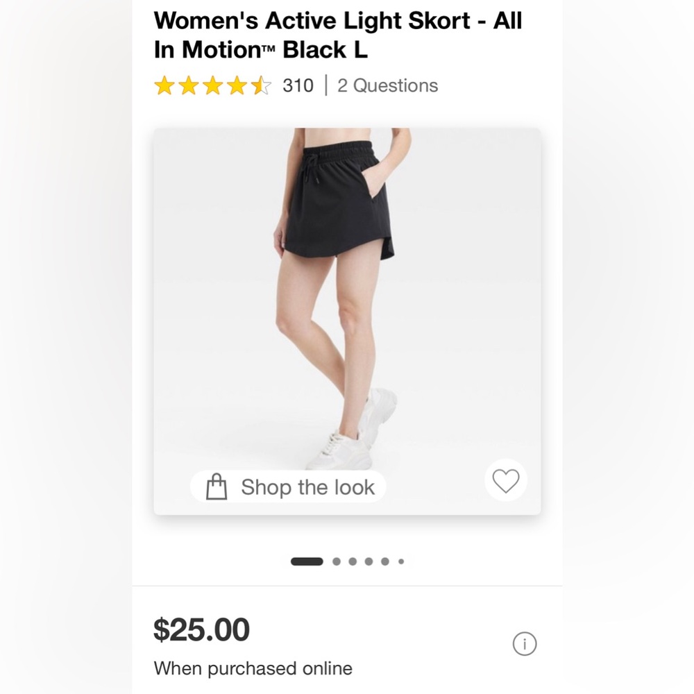 NWT—Women’s Active Light Skort, Black—size L